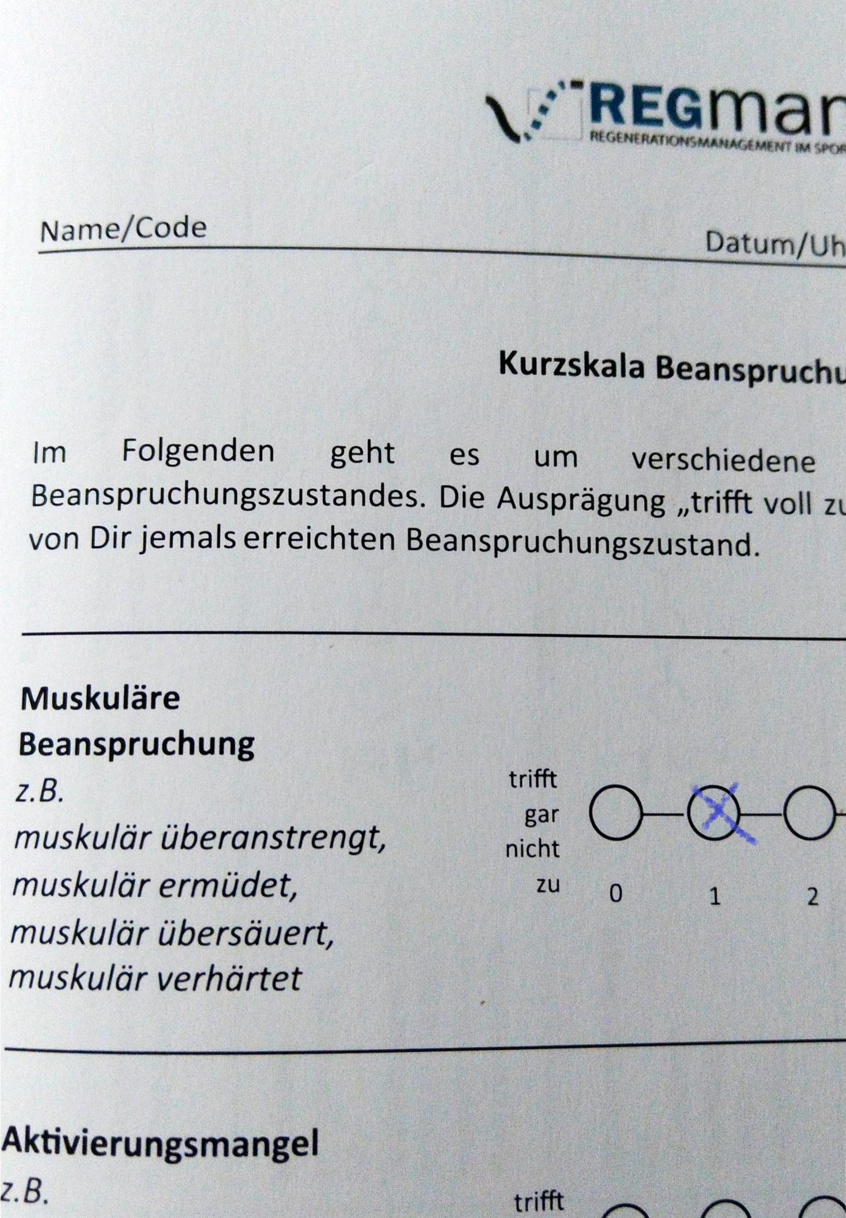 Ausschnitt aus dem Originalfragebogen
          KEB